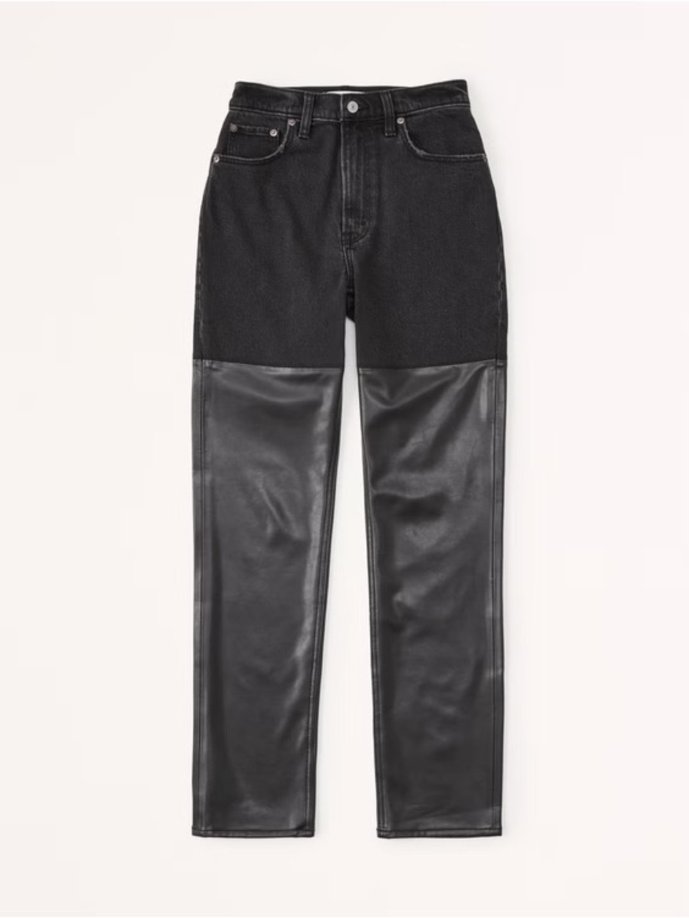 A&F Black Two-Tone Faux Leather Panel Jeans size 33L  - Women